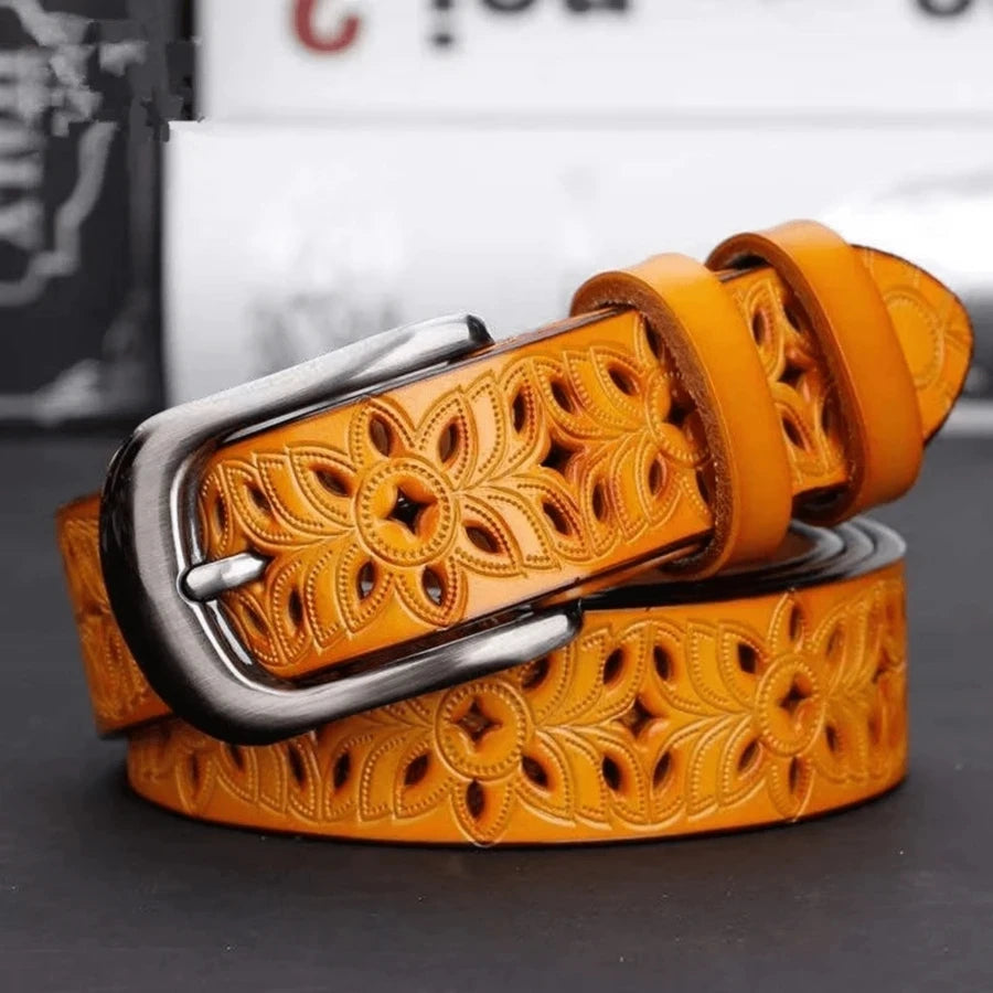 Black waterproof PU leather belt for women, vintage style, wear-resistant, suitable for business casual skirts and jeans.