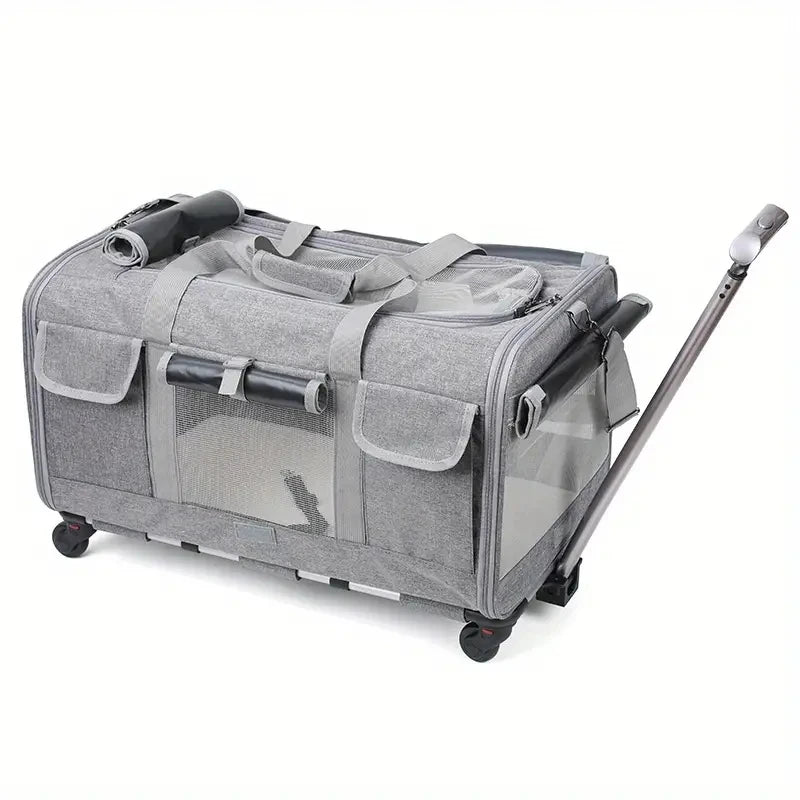 Extra large Showlu Fashion nylon pet trolley case with foldable dog stroller, featuring a spacious design and comfortable handle.