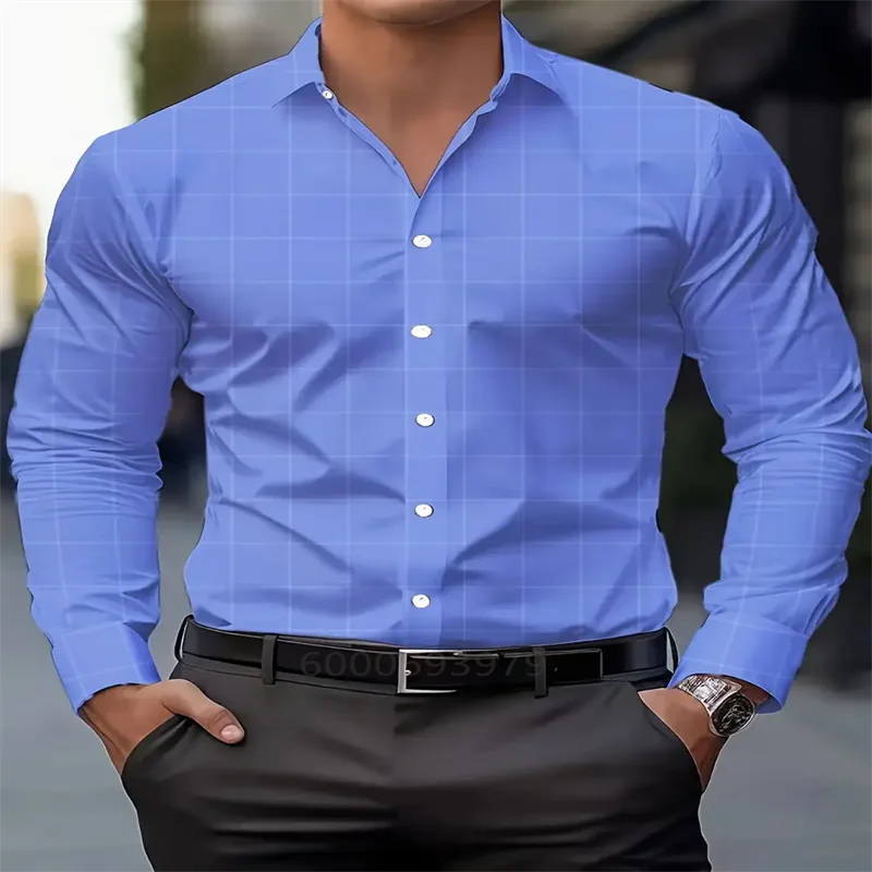 Men's classic printed casual shirt by Showlu Fashion Store, long-sleeved, breathable, with lapel for office or daily wear.