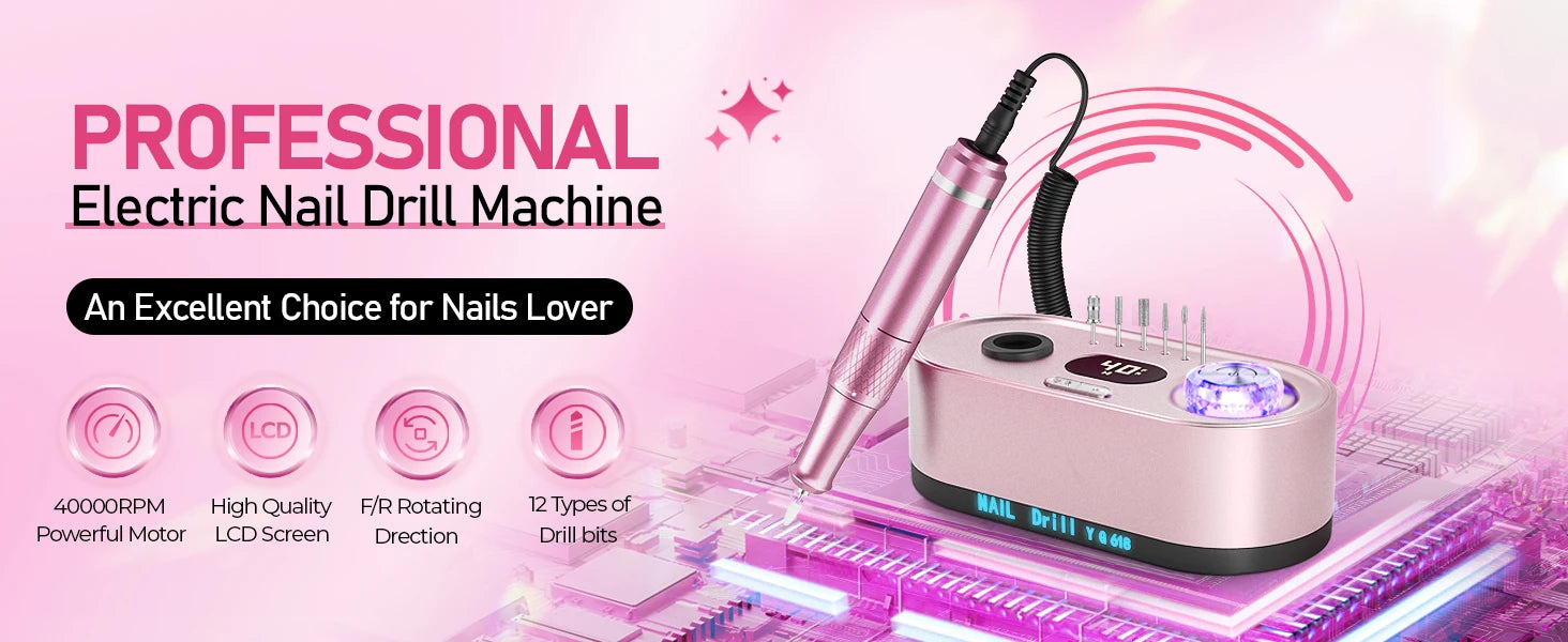 Showlu Smart General electric nail drill machine, portable 20W manicure tool with 12V power, shown with its compact design and accessories.
