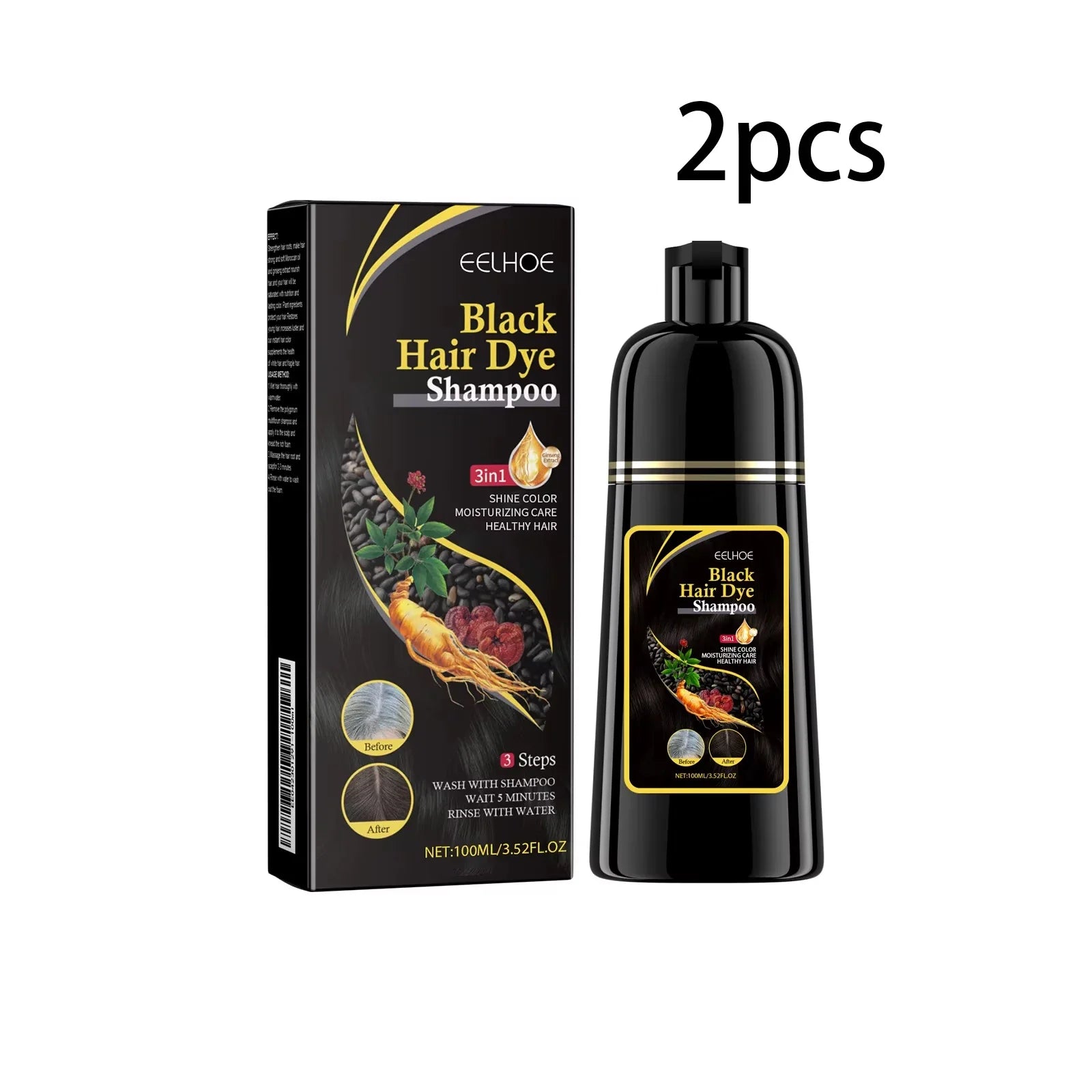 EELHOE 3-in-1 natural plant hair dye shampoo by SHOWLU FASHION STORE, 100ml bottle with grey coverage for hair coloring.