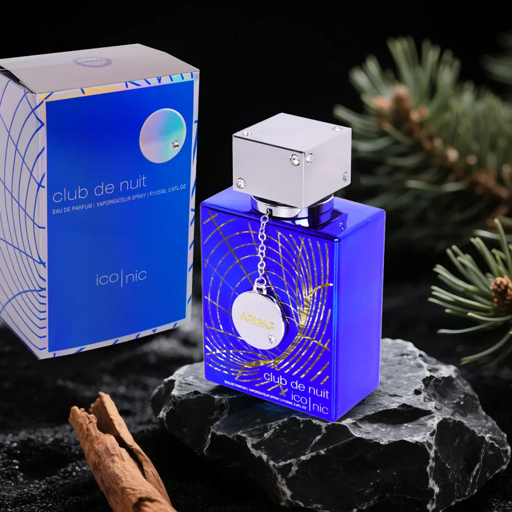 Armaf Club de Nuit Blue Iconic men's Eau de Parfum bottle with sleek blue design, 3.6 oz cologne on a neutral background