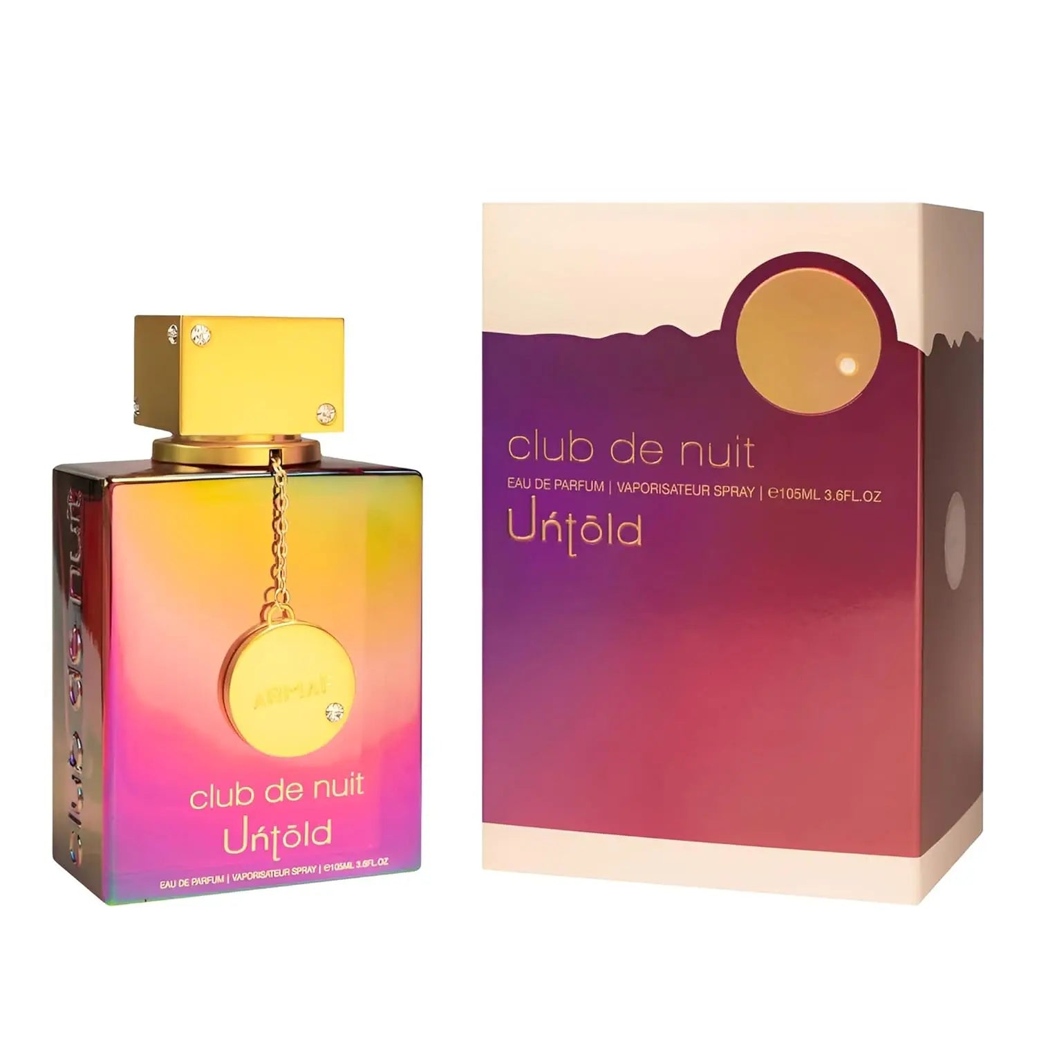 Citrus woody Armaf Club De Nuit Untold Eau de Parfum in 105ml bottle, showcasing sleek glass design and elegant packaging.
