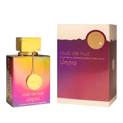Citrus woody Armaf Club De Nuit Untold Eau de Parfum in 105ml bottle, showcasing sleek glass design and elegant packaging.