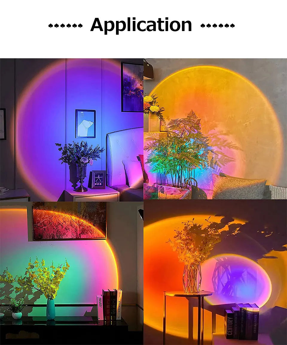 Smart Sunset Projection Lamp by Showlu Fashion Store shining colorful sunset patterns onto a wall in a cozy room