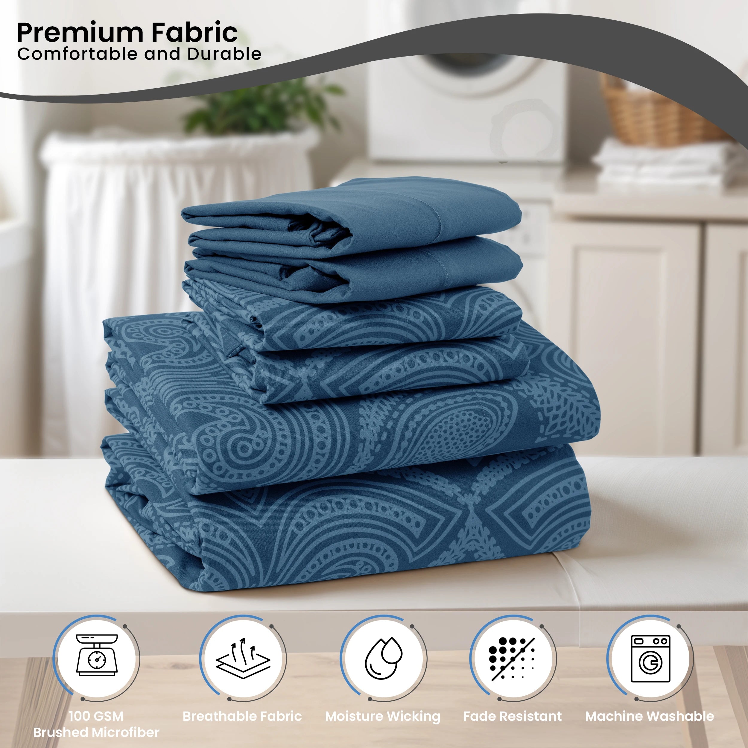 Lux Decor Paisley 6-piece queen sheet set with soft microfiber bedding, featuring a stylish paisley pattern in natural colors.