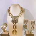 Hot Sale Fashion Ladies Necklace Jewelry Set Face Shape Chain Pendant Design Large Earrings Square Ring Gift Luxury Bijoux