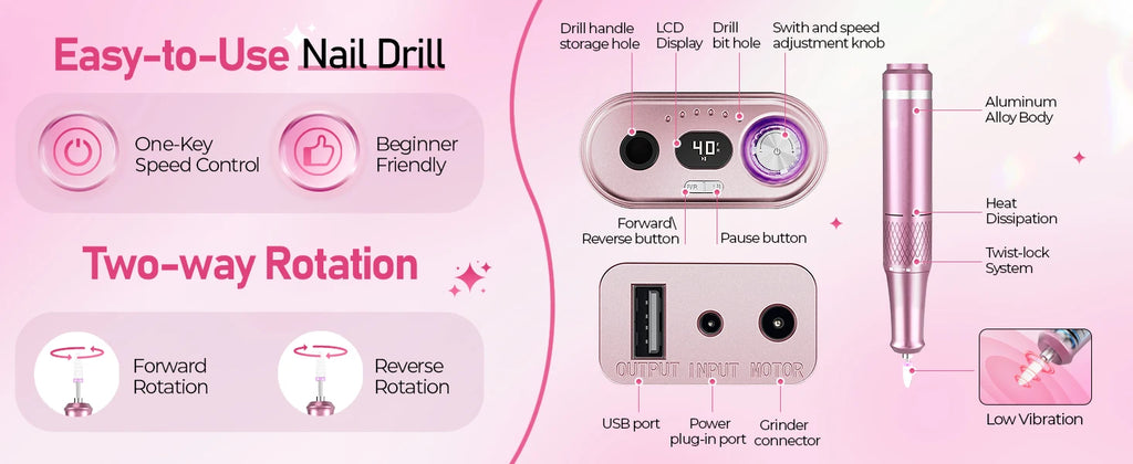 Showlu Smart General electric nail drill 20W portable manicure machine with 12V power, shown with its compact design and control dial.