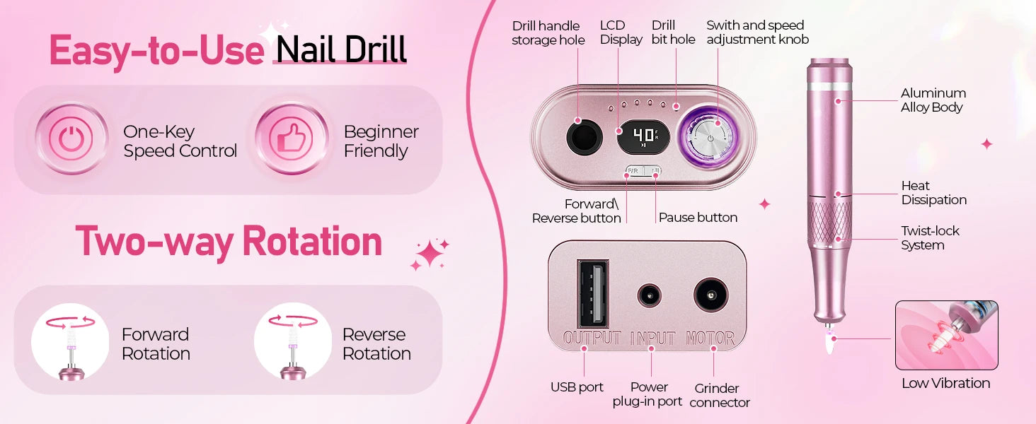 Showlu Smart General electric nail drill 20W portable manicure machine with 12V power, shown with its compact design and control dial.