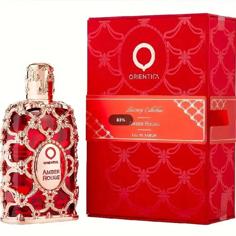 Orientical Royal Amber Rouge perfume for women in a 2.7oz floral eau de parfum bottle with elegant floral design.