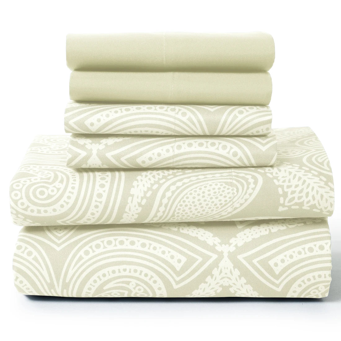 Lux Decor Paisley 6-piece queen sheet set with soft microfiber bedding, featuring intricate paisley patterns in a cozy, comfortable design.