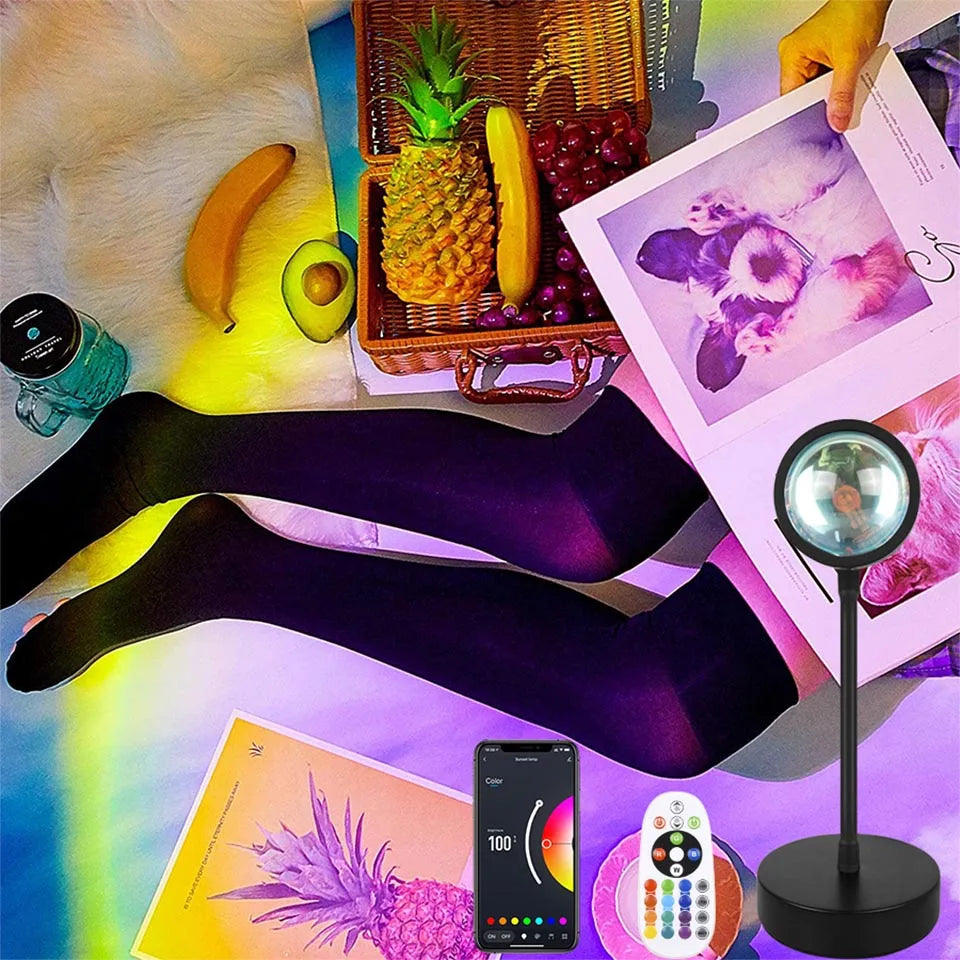 Smart Sunset Projection Lamp by Showlu Fashion Store projecting colorful sunset light onto a wall.