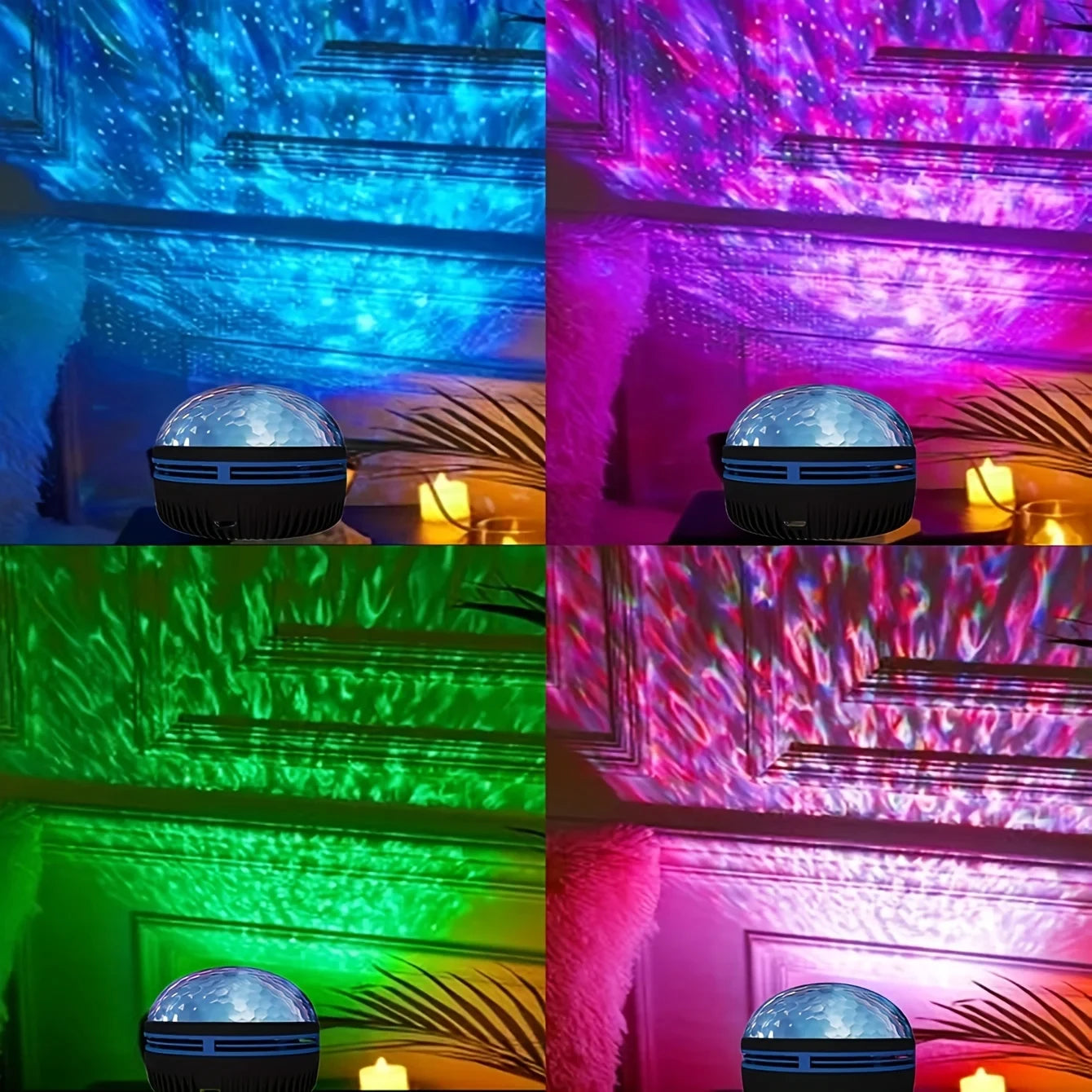 Star and galaxy projector displaying colorful ocean wave patterns, ideal for bedroom night lighting and room decor.