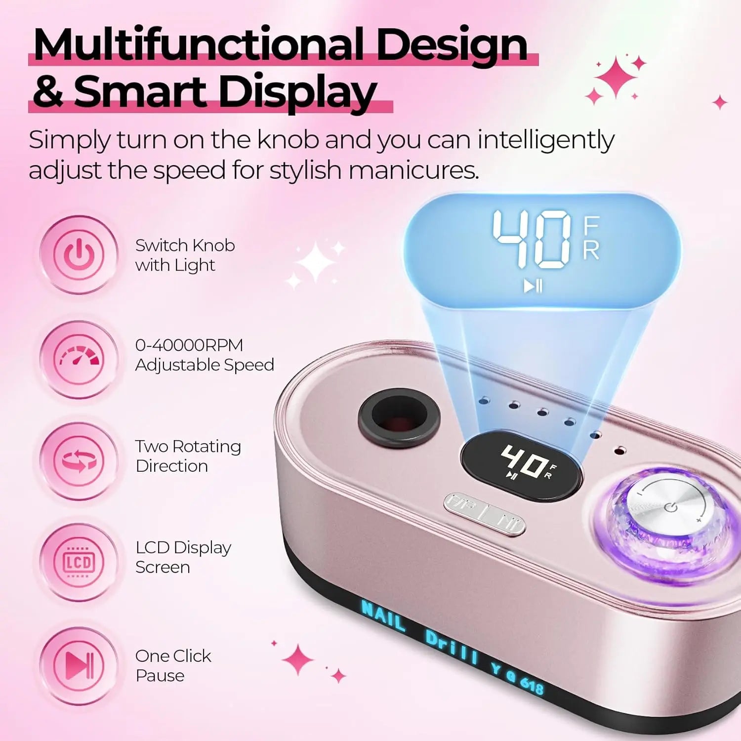 Showlu Smart General electric nail drill machine with 20W power, portable manicure tool, 12V, shown in the image.