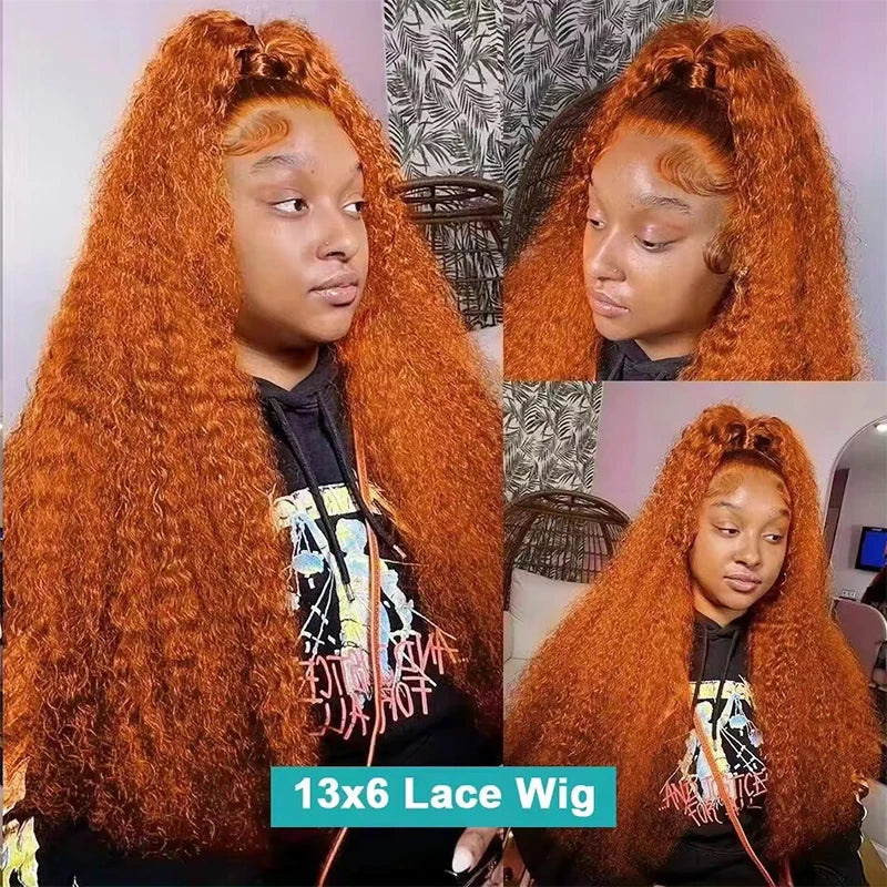 Human hair lace front wig in ginger orange water wave, 13x6 lace front style by SHOWLU FASHION STORE