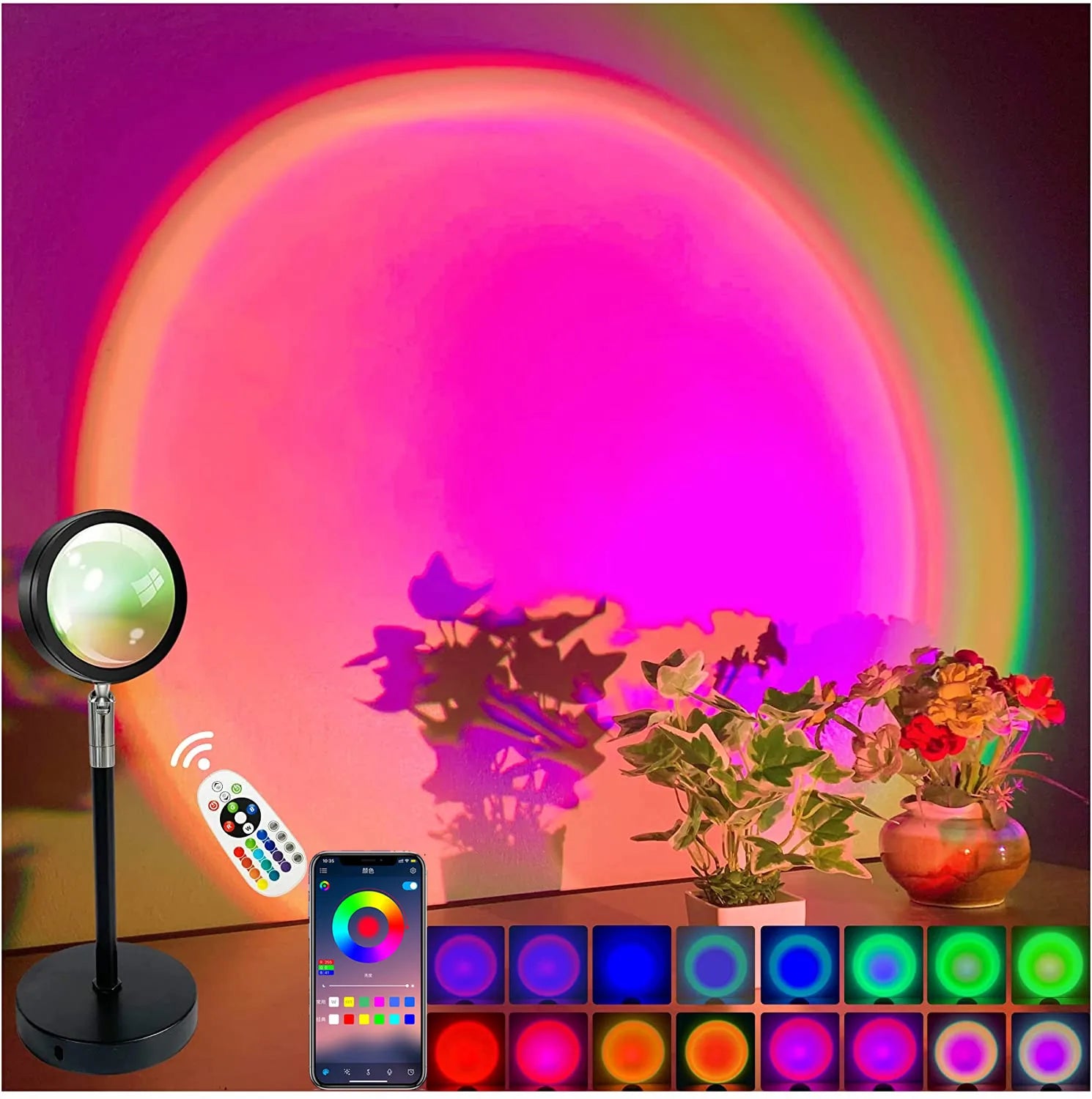 Smart Sunset Projection Lamp by Showlu Fashion Store projecting warm sunset colors onto a wall, creating a cozy ambient light.