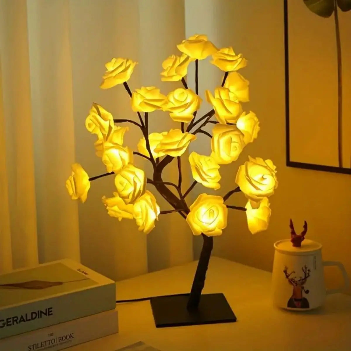 SHOWLU Rose Tree Lamp DIY flower fairy night light with pink blossoms, ideal for home decor and cozy ambiance.