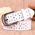 Black waterproof PU leather belt for women, vintage style, wear-resistant, suitable for business casual skirts and jeans.