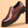 Showlu men's formal Oxford shoes in bonded leather, classic business dress style, with sleek black finish and polished toe.