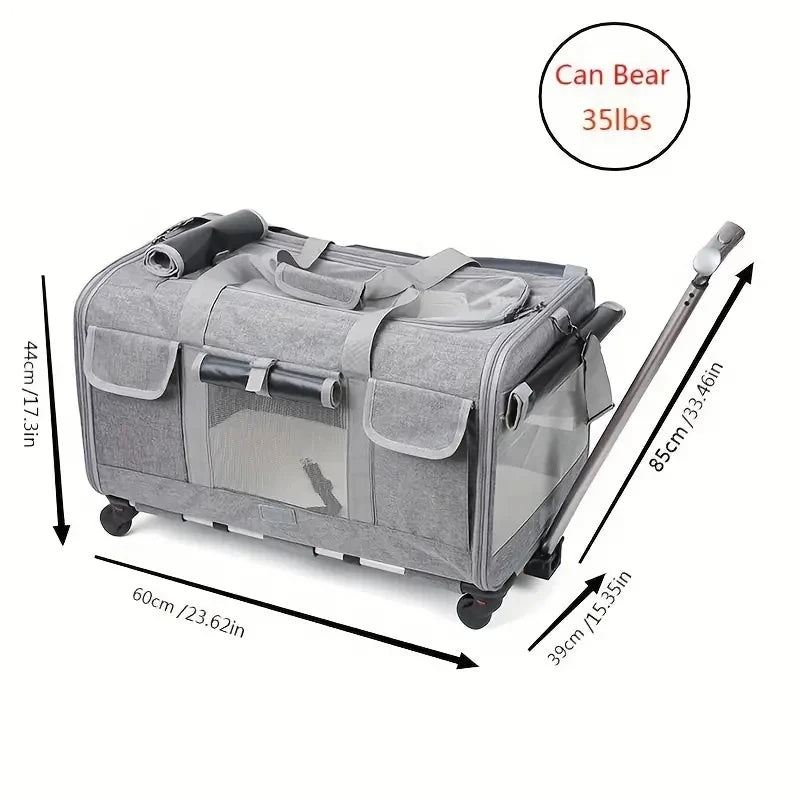 Extra large Showlu Fashion nylon pet trolley case with foldable design and sturdy wheels, ideal for comfortable dog travel.