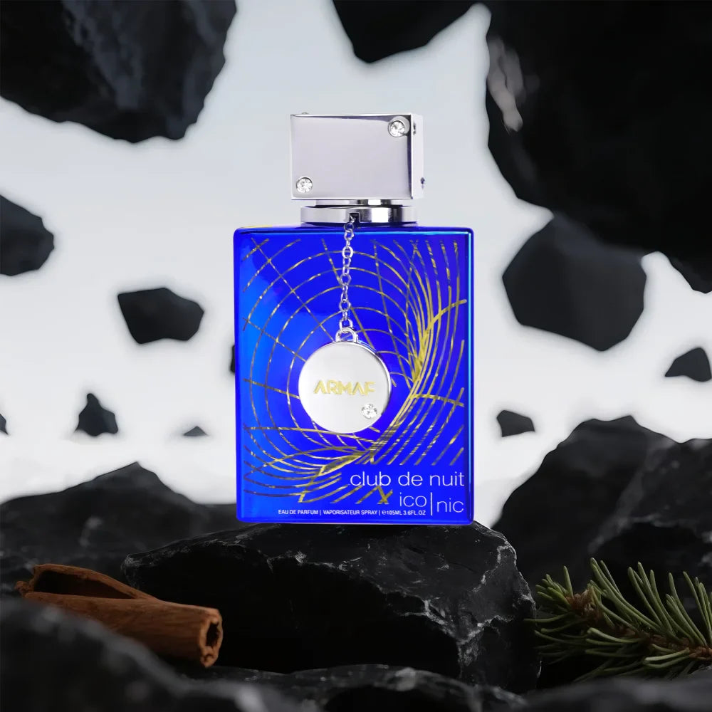 Armaf Club de Nuit Blue Iconic men's Eau de Parfum bottle, 3.6 oz, stylish cologne with a sleek design and bold blue color.