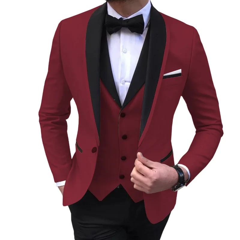 Blue slit men's 3-piece suit by Showlu Smart General, includes blazer, vest, and pants, perfect for wedding or formal occasions