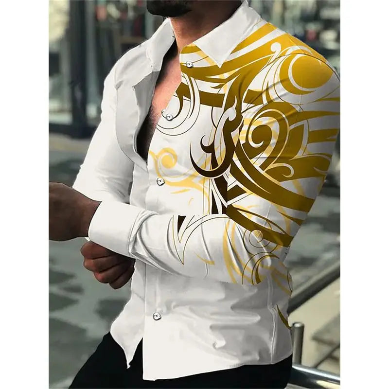 Fashion Men's Designer Starry Sky Purple Blue Gold Luxury Social Men's Shirt Lapel Large Size Casual Dot Print Long Sleeve Top
