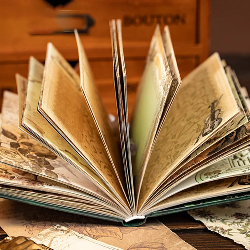 Vintage style Mr.Paper notebook set with 192 gold foil retro stationery pieces, featuring classic designs and elegant craftsmanship.