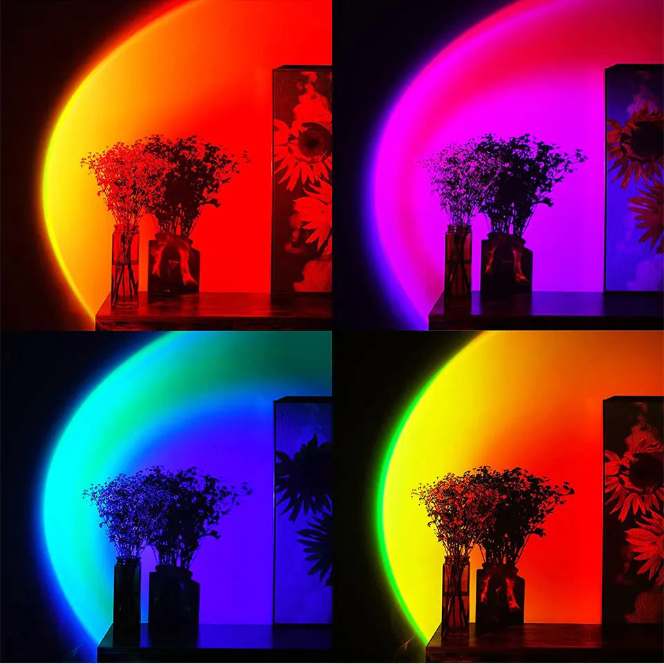 Smart Sunset Projection Lamp by Showlu Fashion Store showing a colorful sunset projection on a wall with a sleek design.