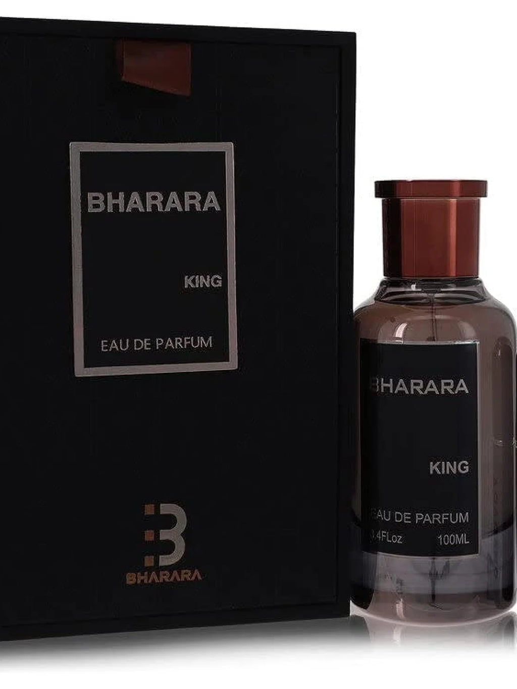 Bharara King Eau de Parfum for Men by Showlu Fashion Store, 3.4 oz bottle with citrus and amber fragrance design.