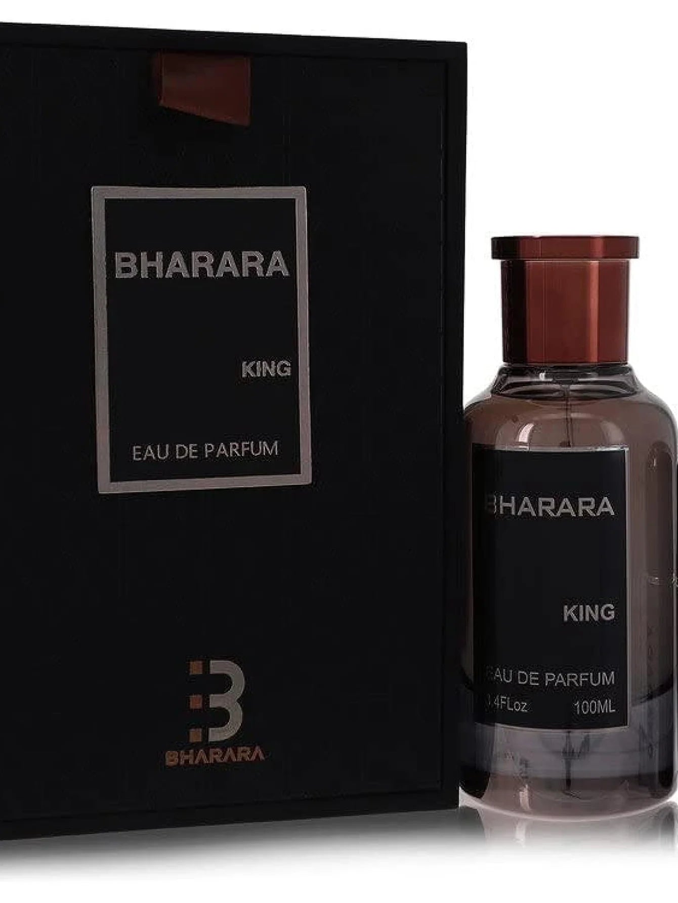 Bharara King Eau de Parfum for Men by Showlu Fashion Store, 3.4 oz bottle with citrus and amber fragrance design.