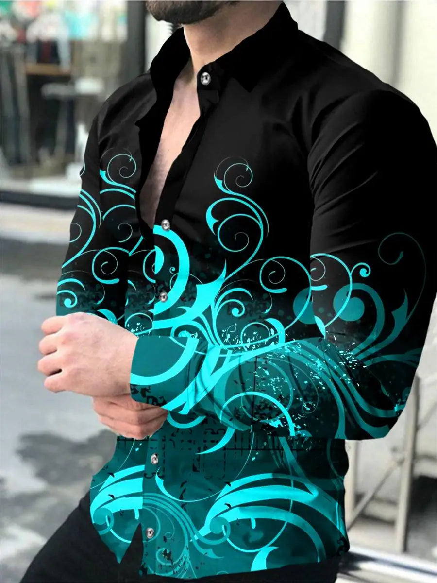 Fashion Men's Designer Starry Sky Purple Blue Gold Luxury Social Men's Shirt Lapel Large Size Casual Dot Print Long Sleeve Top