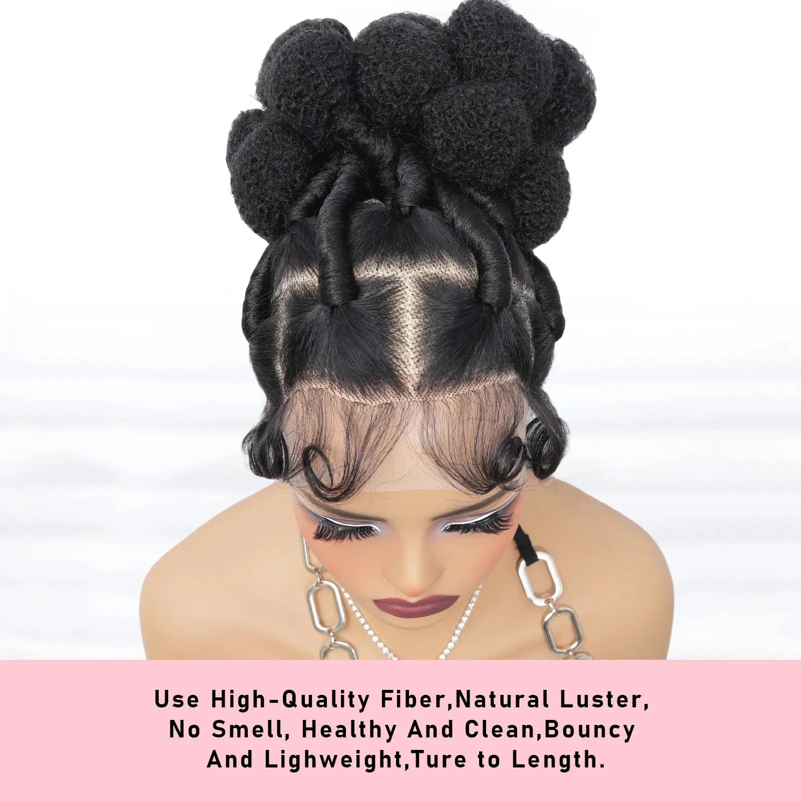 Showlu Fashion Store 11-inch full lace Bantu braided wig with baby hair, short Afro style, showcasing detailed braids and natural hairline.