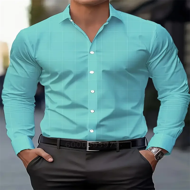 Men's printed casual long-sleeve shirt with breathable fabric, lapel collar, suitable for spring and autumn office wear, Showlu Fashion.