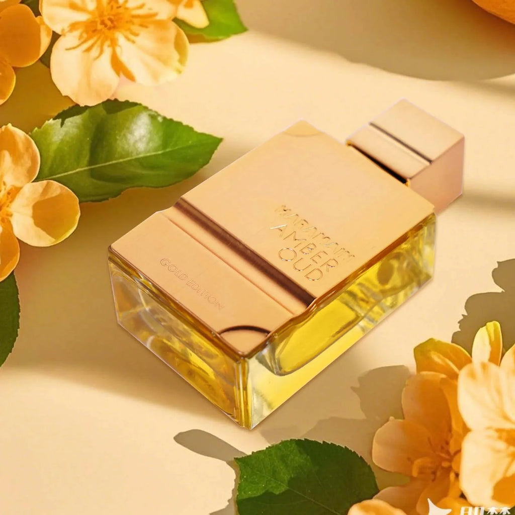 Al Haramain Gold Eau De Parfum bottle with amber and vanilla notes, unisex fragrance in a 2oz spray bottle.