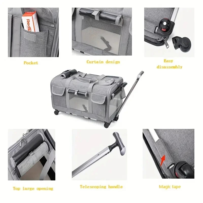 Extra large Showlu Fashion nylon pet trolley case with foldable design, suitable for dogs, featuring a spacious and portable dog stroller.