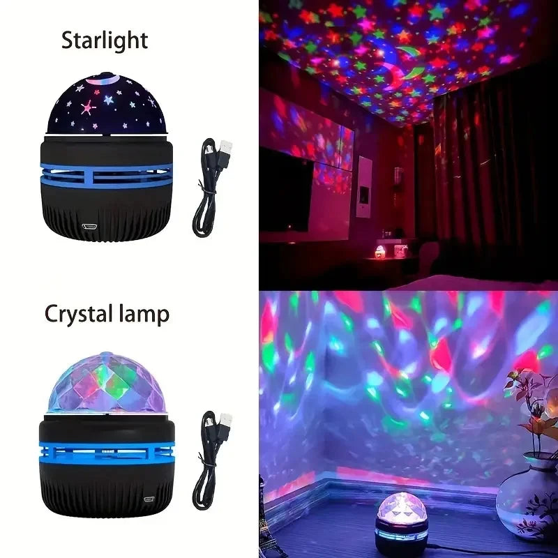Star projector with galaxy and water ocean wave patterns in 7 colors, ideal for bedroom night light and room decor.