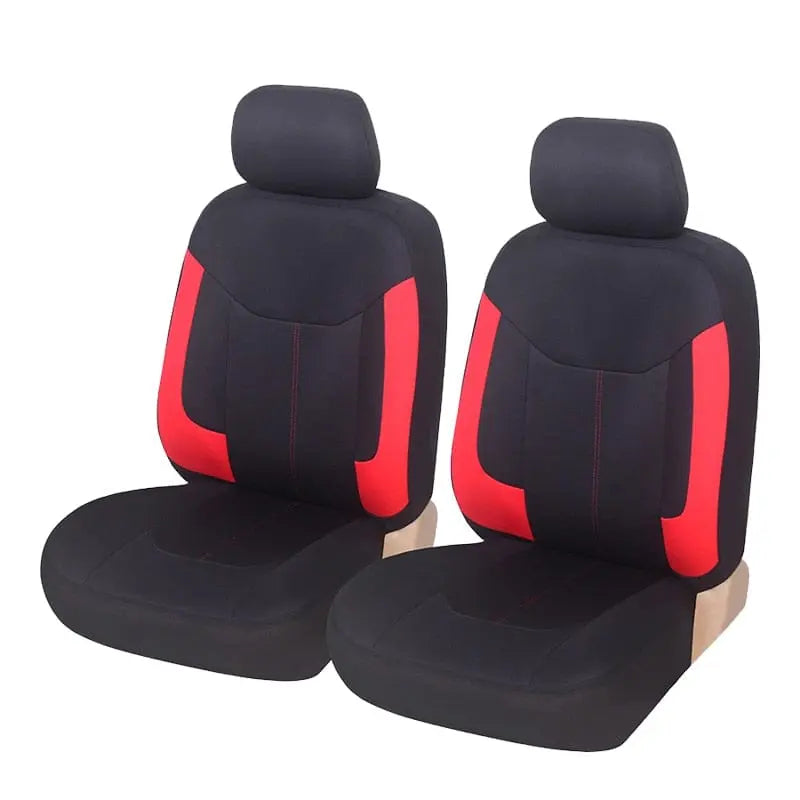 Universal car seat covers with tire track pattern in four colors, fits most vehicle seats for protection and style.