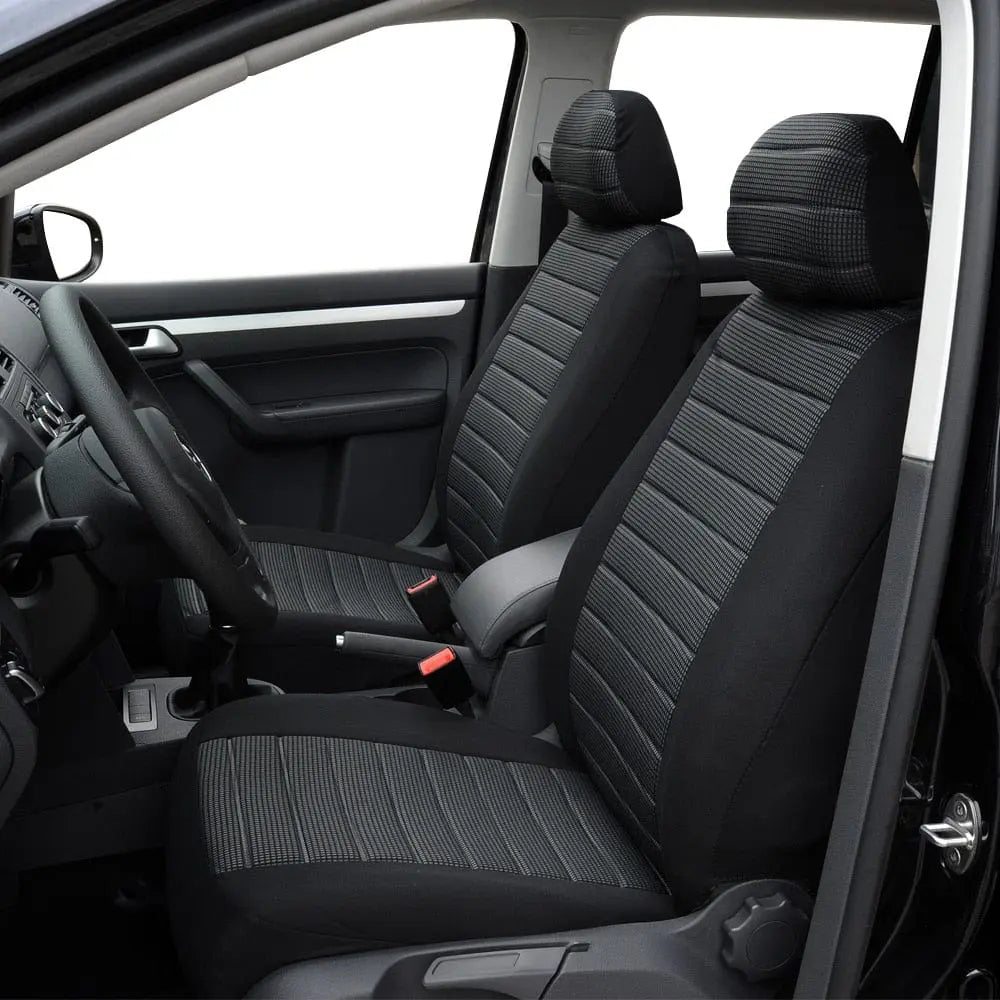 Universal front car seat cover by AUTOYOUTH with jacquard checkered pattern, airbag compatible for most cars and SUVs.
