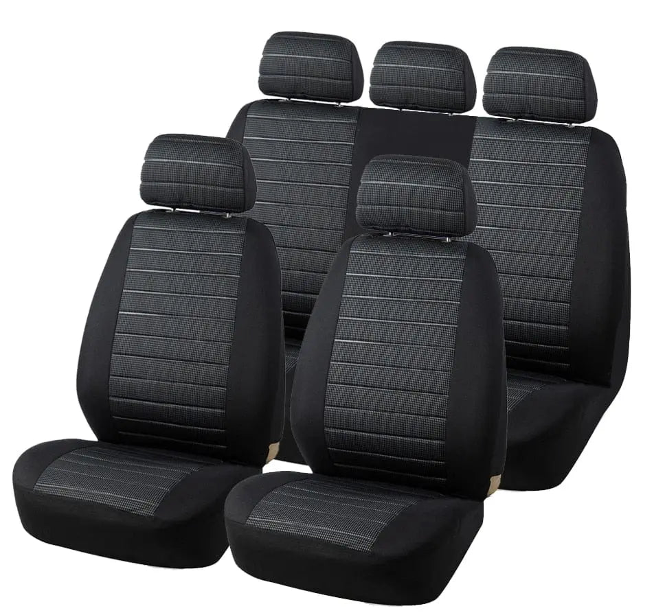 AutoYOUTH universal front car seat covers with jacquard checkered pattern, airbag compatible, fits most cars and SUVs.