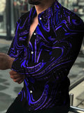Fashion Men's Designer Starry Sky Purple Blue Gold Luxury Social Men's Shirt Lapel Large Size Casual Dot Print Long Sleeve Top