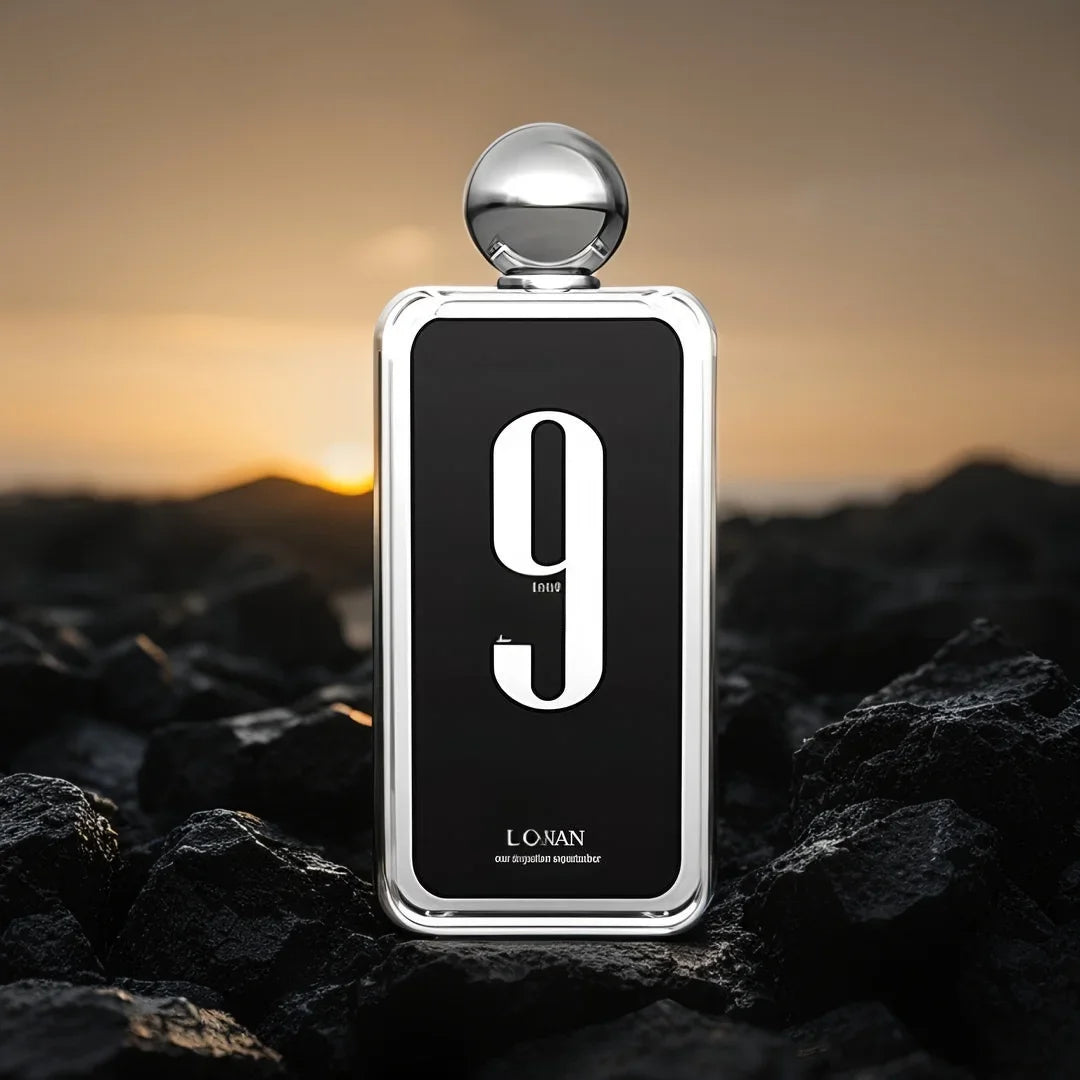Afnan 9 PM Extrait de Parfum for men, 100ml bottle with floral fragrance, sleek design, and elegant details.