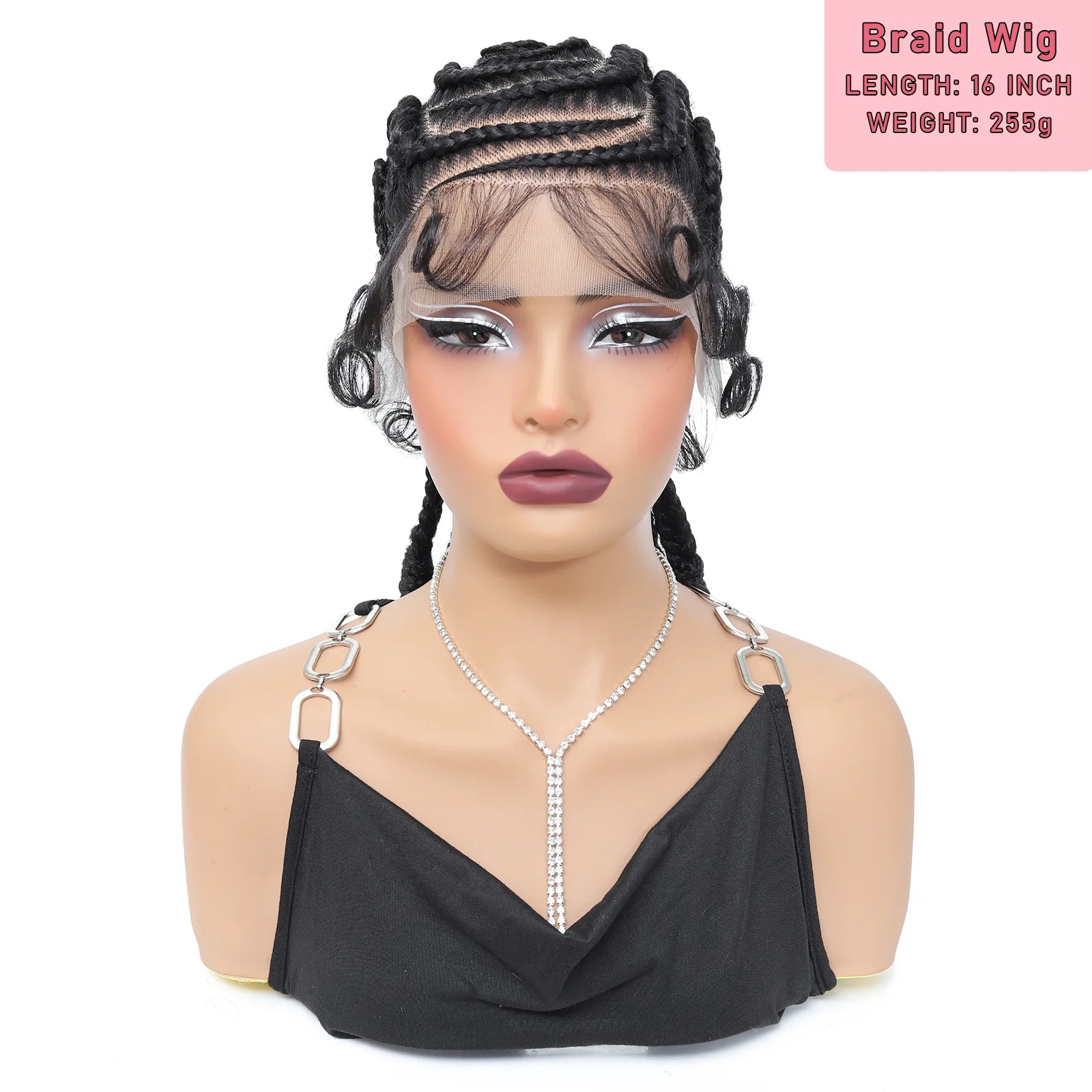 Synthetic Full Lace Cornrow Braided Wigs 16Inch Lace Frontal Braids Wigs for Black Women Bantu Lace Braiding Wigs with Baby Hair