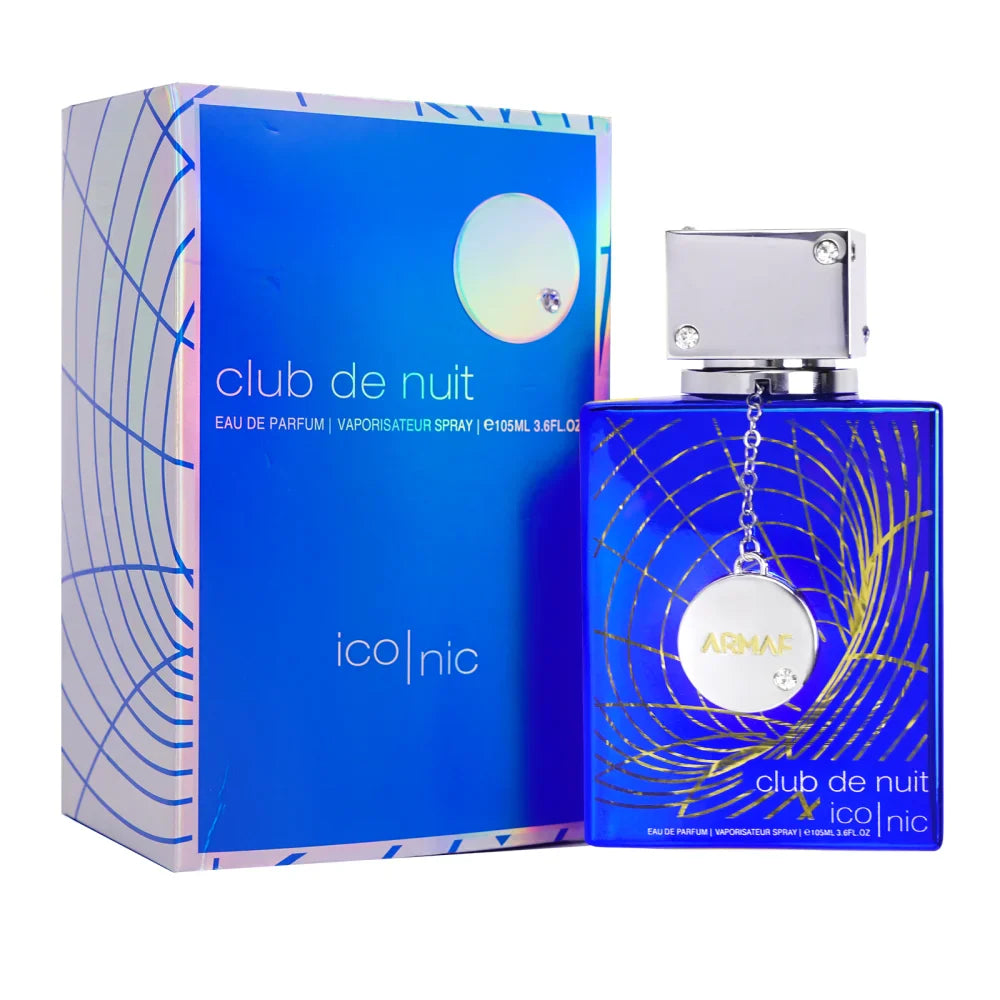 Armaf Club de Nuit Blue Iconic men's Eau de Parfum bottle, 3.6 oz, featuring sleek cologne design and vibrant blue packaging