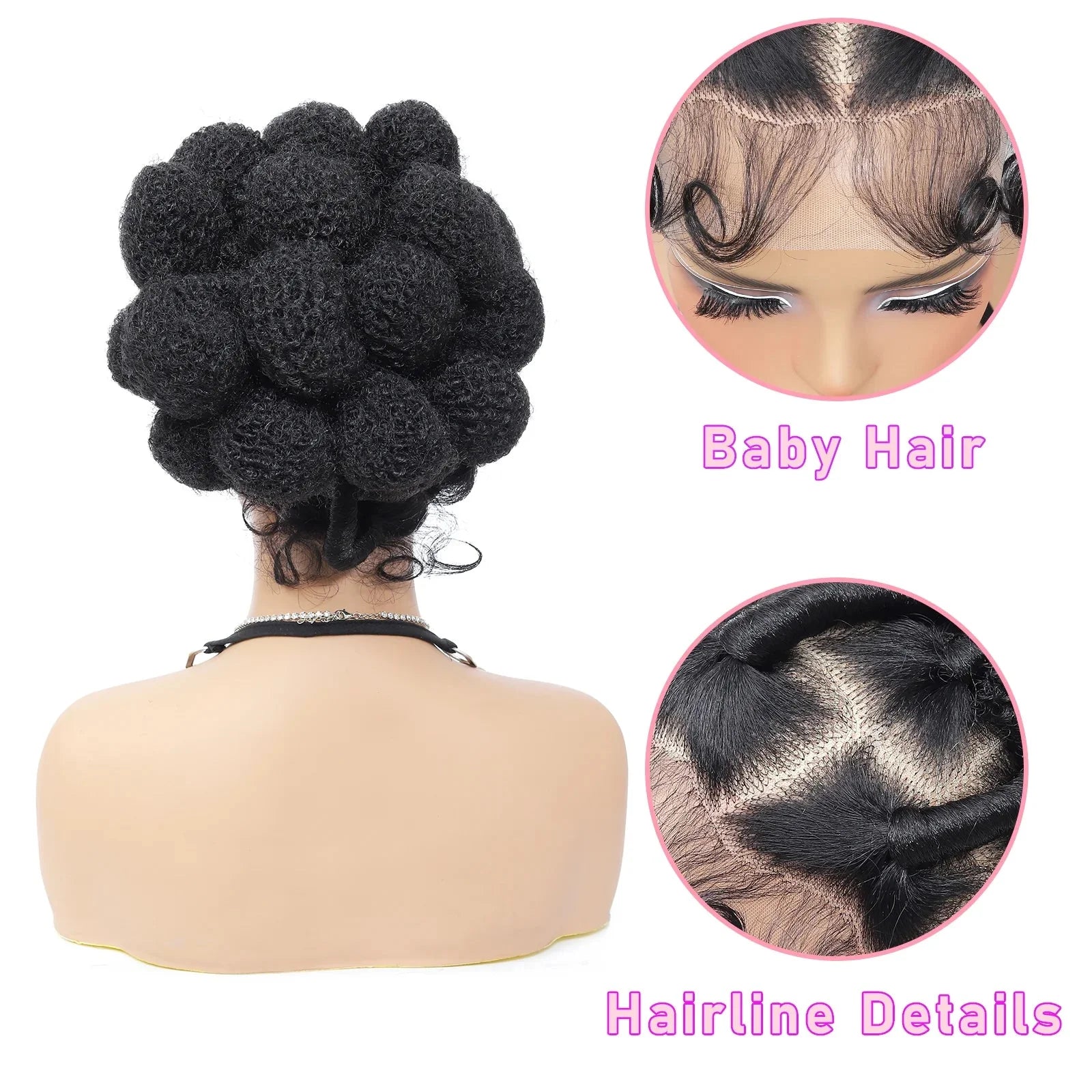 Showlu Fashion Store 11-inch full lace Bantu braided wig with baby hair, short afro style, natural-looking hair and intricate braid details.