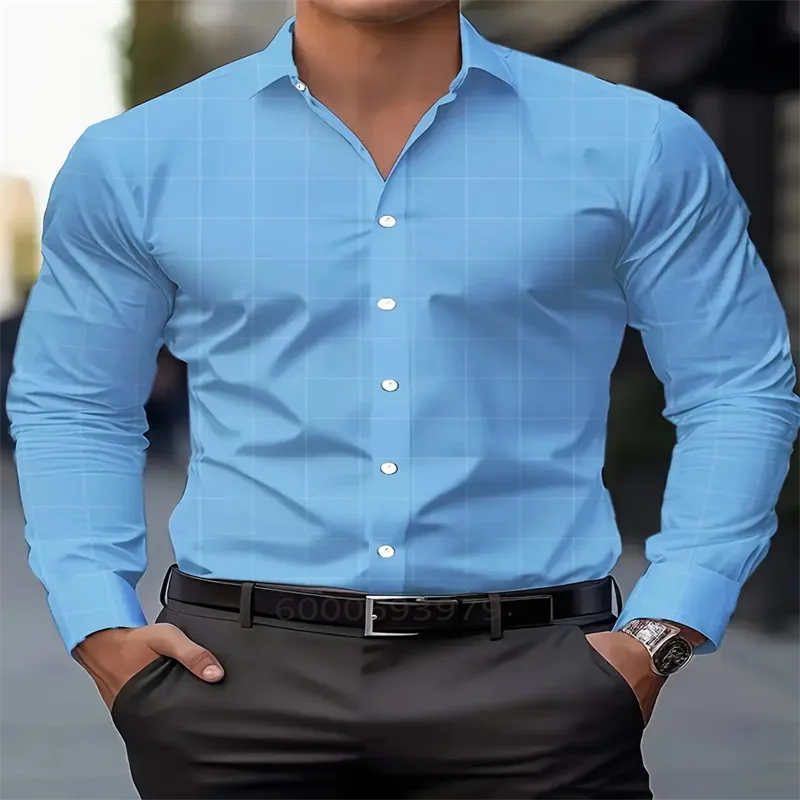 Men's printed casual long-sleeve shirt with breathable fabric, lapel collar, button closure, ideal for spring and autumn office wear.