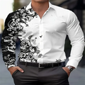 Men's classic printed casual shirt by Showlu Fashion Store with long sleeves, breathable fabric, lapel collar, suitable for office and spring.