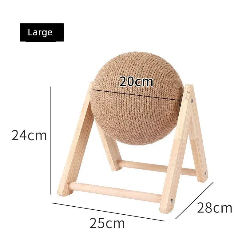 Solid wood cat scratch board with 3D rolling ball claw grinder, abrasive-resistant, designed for cats' claws and play.