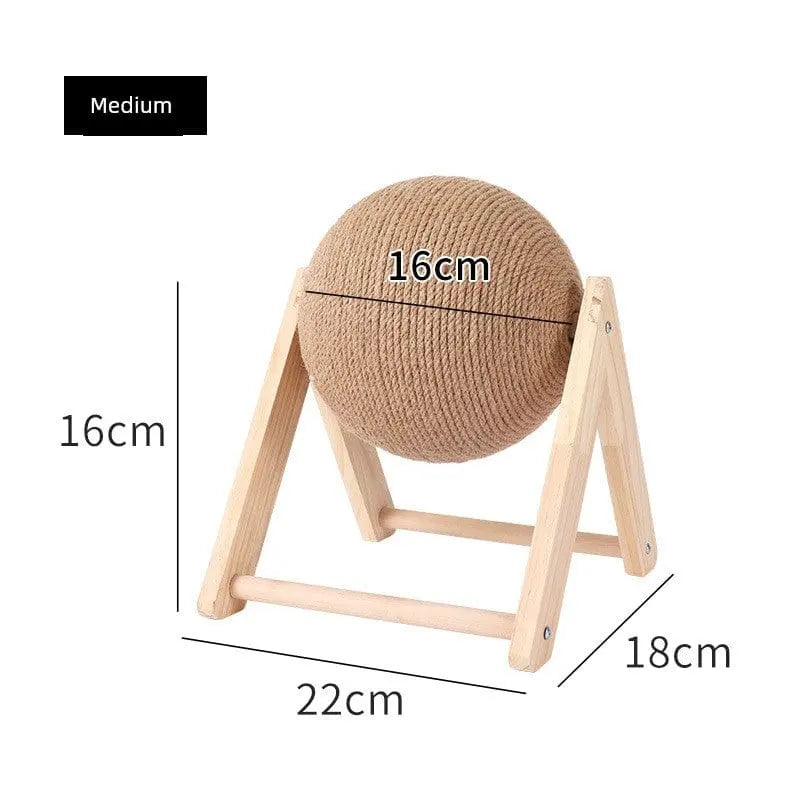 Showlu solid wood cat scratch board with 3D rolling ball claw grinder, abrasion-resistant and designed for feline nail care.