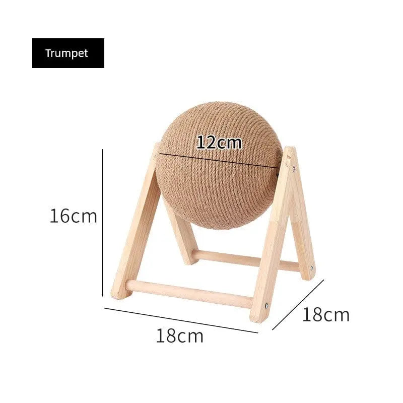 Solid wood Showlu cat scratch board with 3D rolling ball claw grinder, abrasion-resistant cat toy for scratching and claw care.